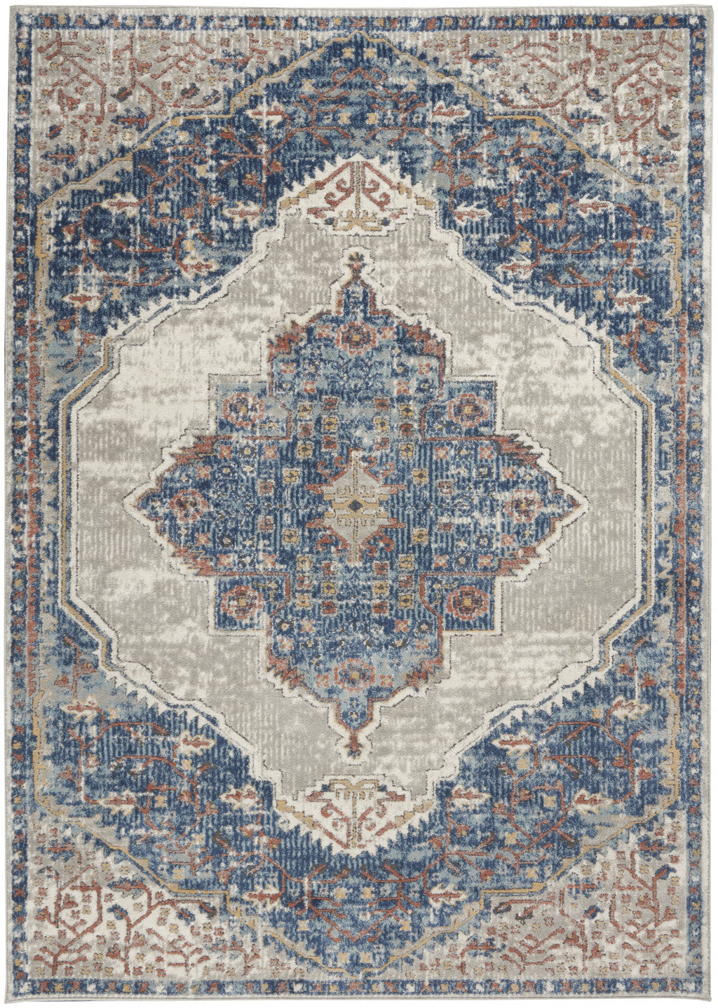 4 X 6 Blue And Grey Oriental Power Loom Non Skid Area Rug Image 1