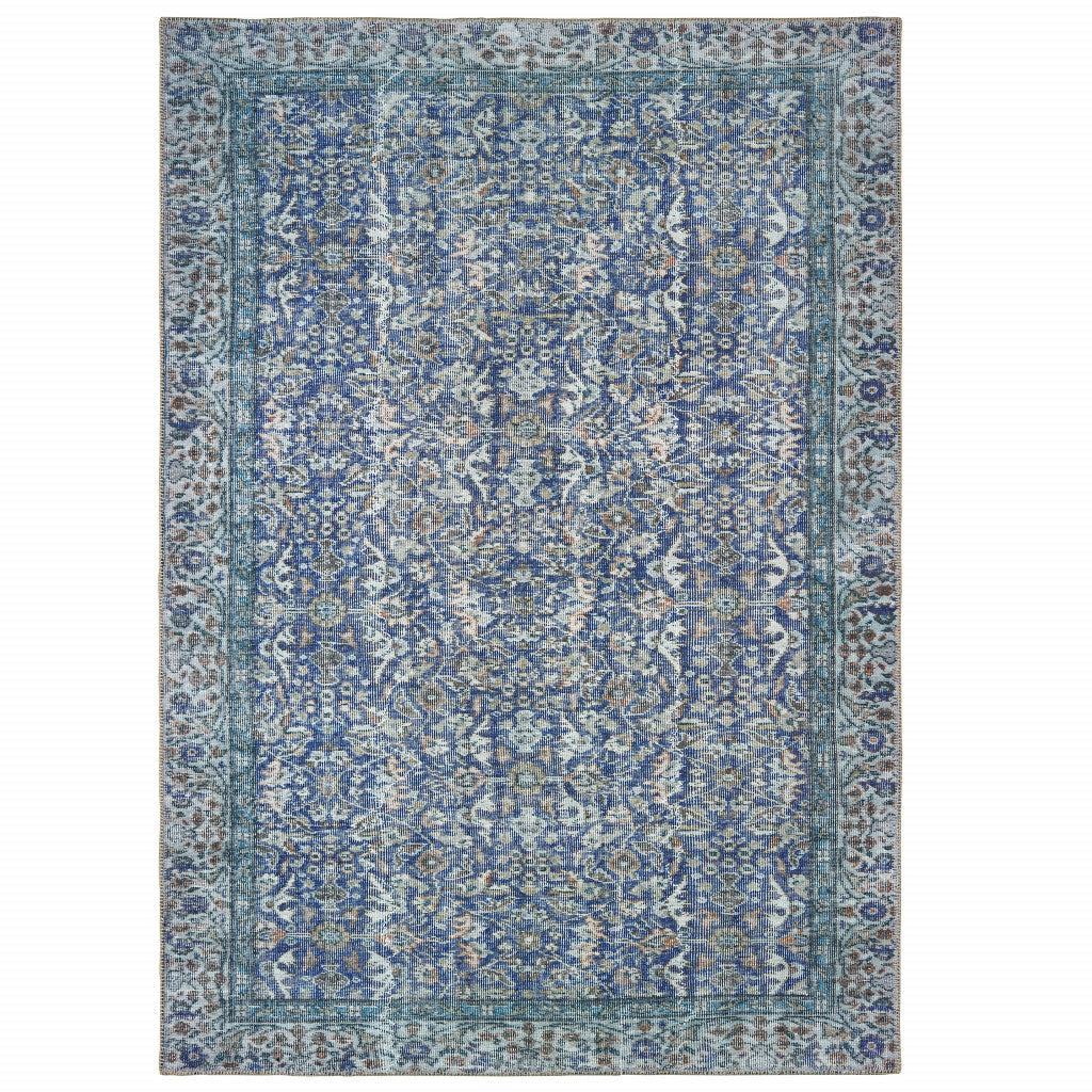 4 X 6 Blue And Grey Oriental Power Loom Stain Resistant Area Rug Image 1