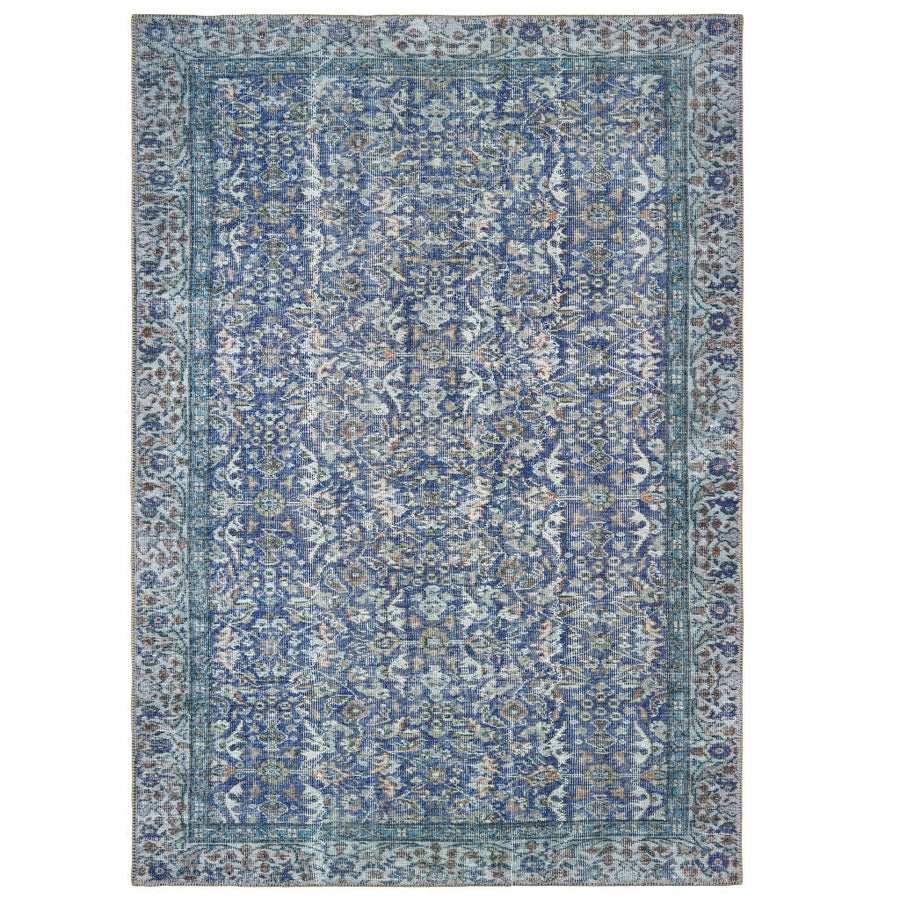 4 X 6 Blue And Grey Oriental Power Loom Stain Resistant Area Rug Image 1