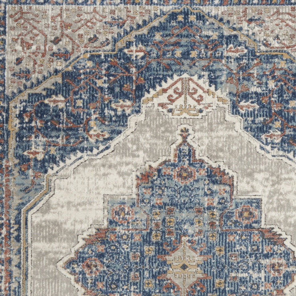 4 X 6 Blue And Grey Oriental Power Loom Non Skid Area Rug Image 3