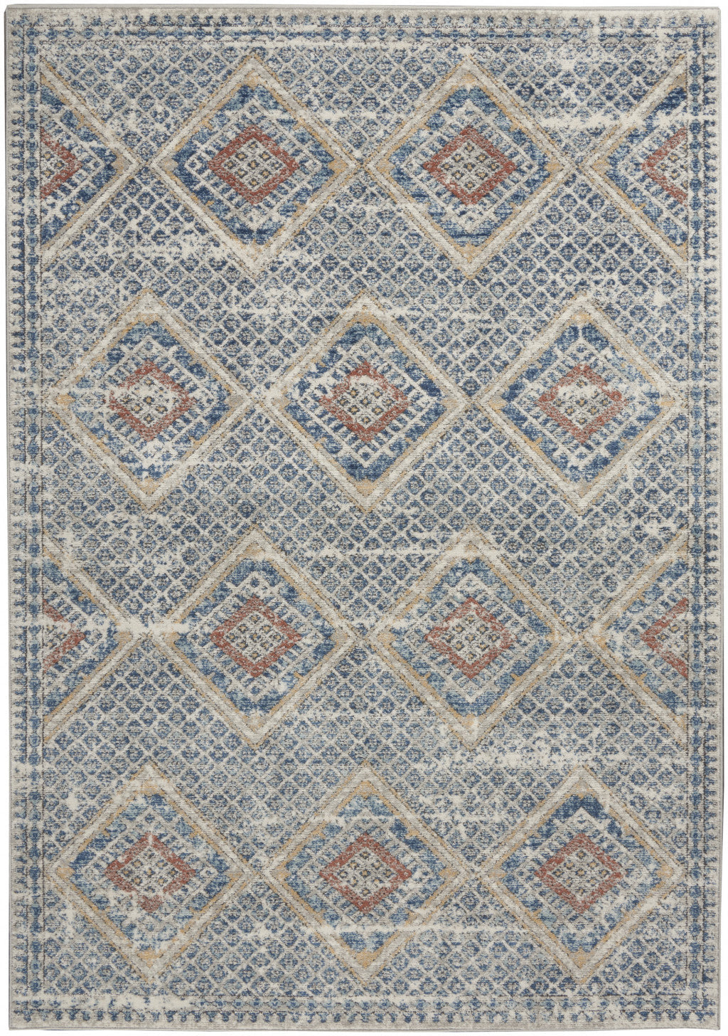 4 X 6 Blue And Ivory Southwestern Power Loom Non Skid Area Rug Image 1