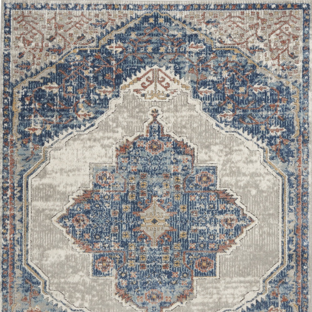 4 X 6 Blue And Grey Oriental Power Loom Non Skid Area Rug Image 4