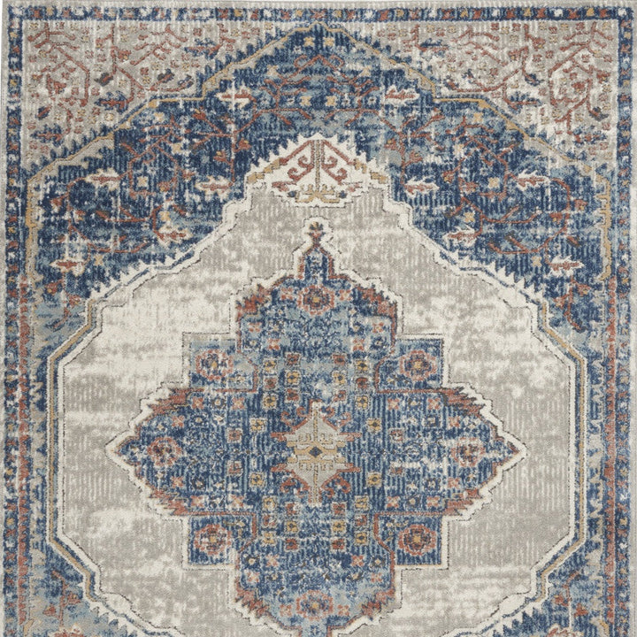 4 X 6 Blue And Grey Oriental Power Loom Non Skid Area Rug Image 4