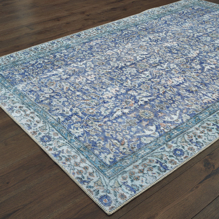 4 X 6 Blue And Grey Oriental Power Loom Stain Resistant Area Rug Image 4