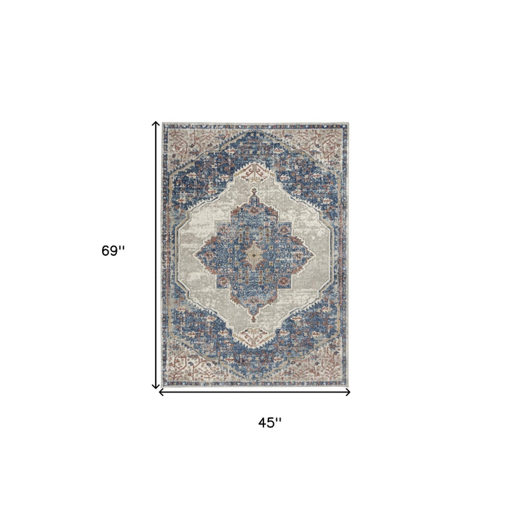 4 X 6 Blue And Grey Oriental Power Loom Non Skid Area Rug Image 5