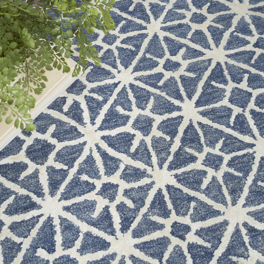 4 x 6 Blue and Off White Geometric Hand Tufted Area Rug Image 1