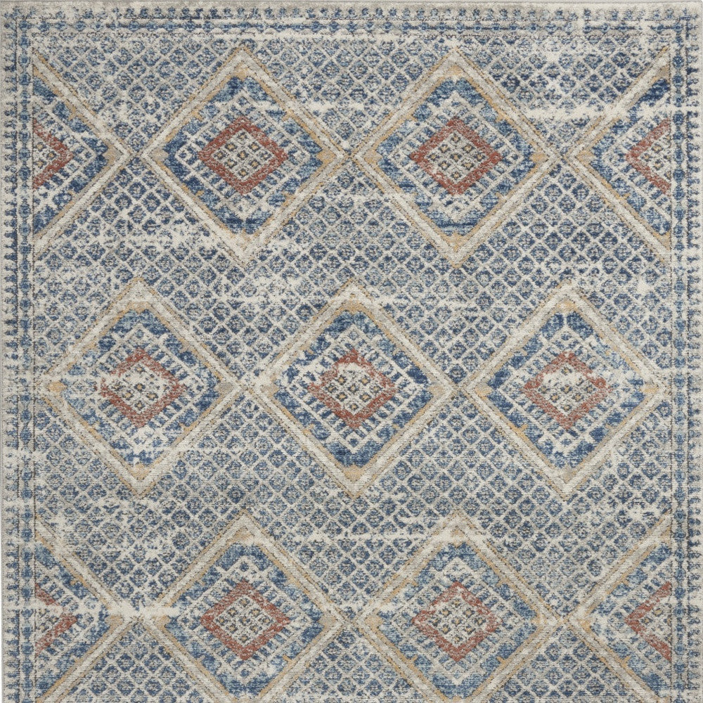 4 X 6 Blue And Ivory Southwestern Power Loom Non Skid Area Rug Image 4