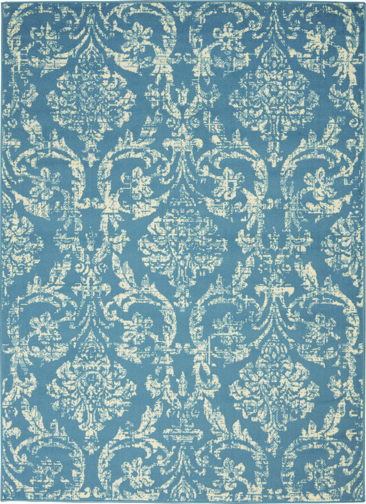 4 X 6 Blue Damask Power Loom Area Rug Image 1