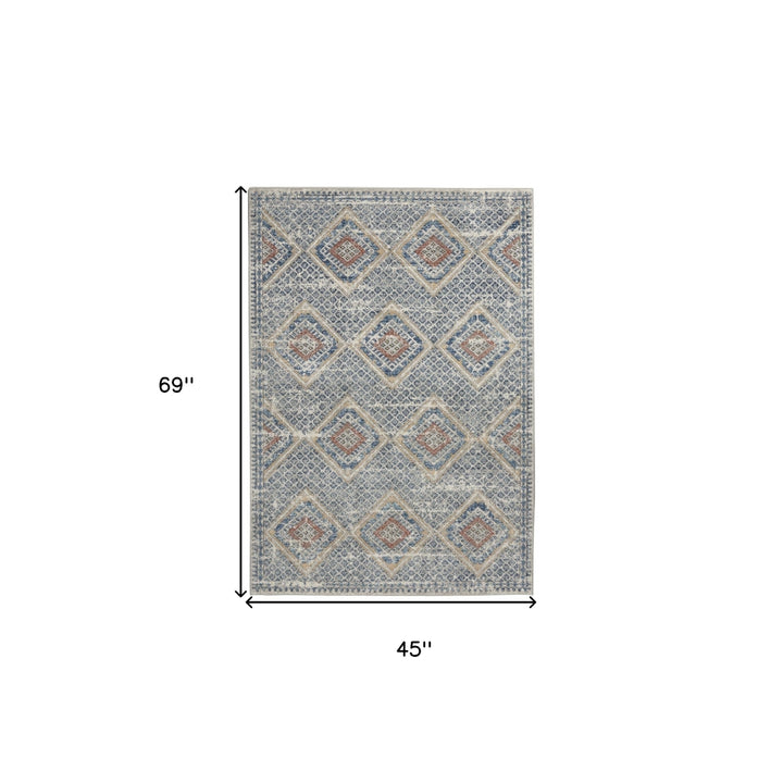 4 X 6 Blue And Ivory Southwestern Power Loom Non Skid Area Rug Image 5