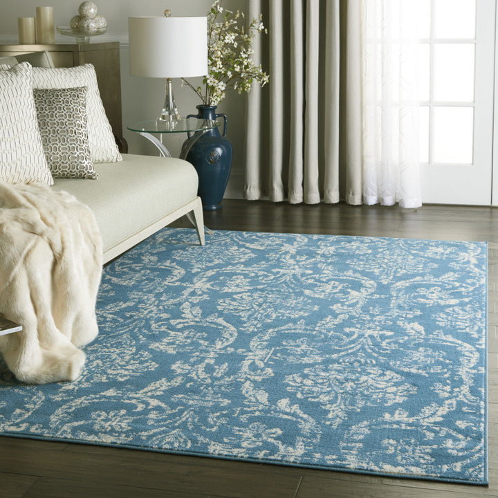 4 X 6 Blue Damask Power Loom Area Rug Image 6