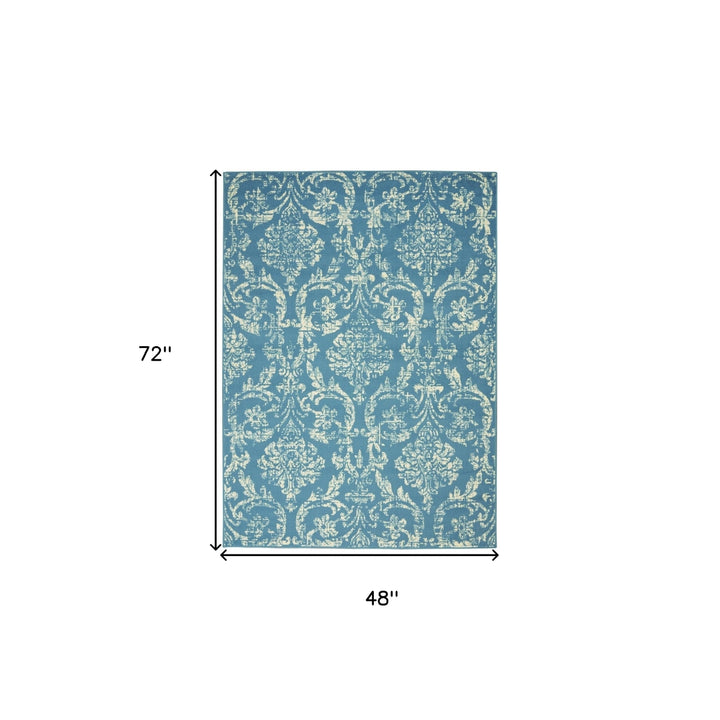 4 X 6 Blue Damask Power Loom Area Rug Image 7