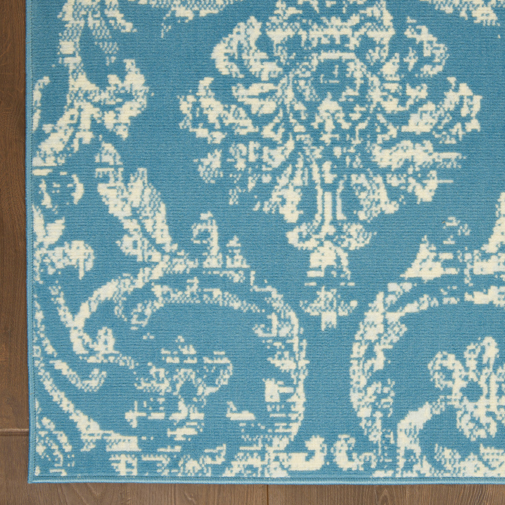 4 X 6 Blue Damask Power Loom Area Rug Image 8