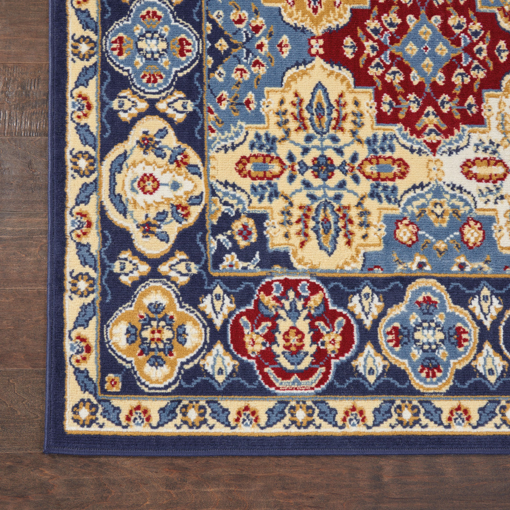 4 x 6 Blue Floral Power Loom Non Skid Area Rug Image 7