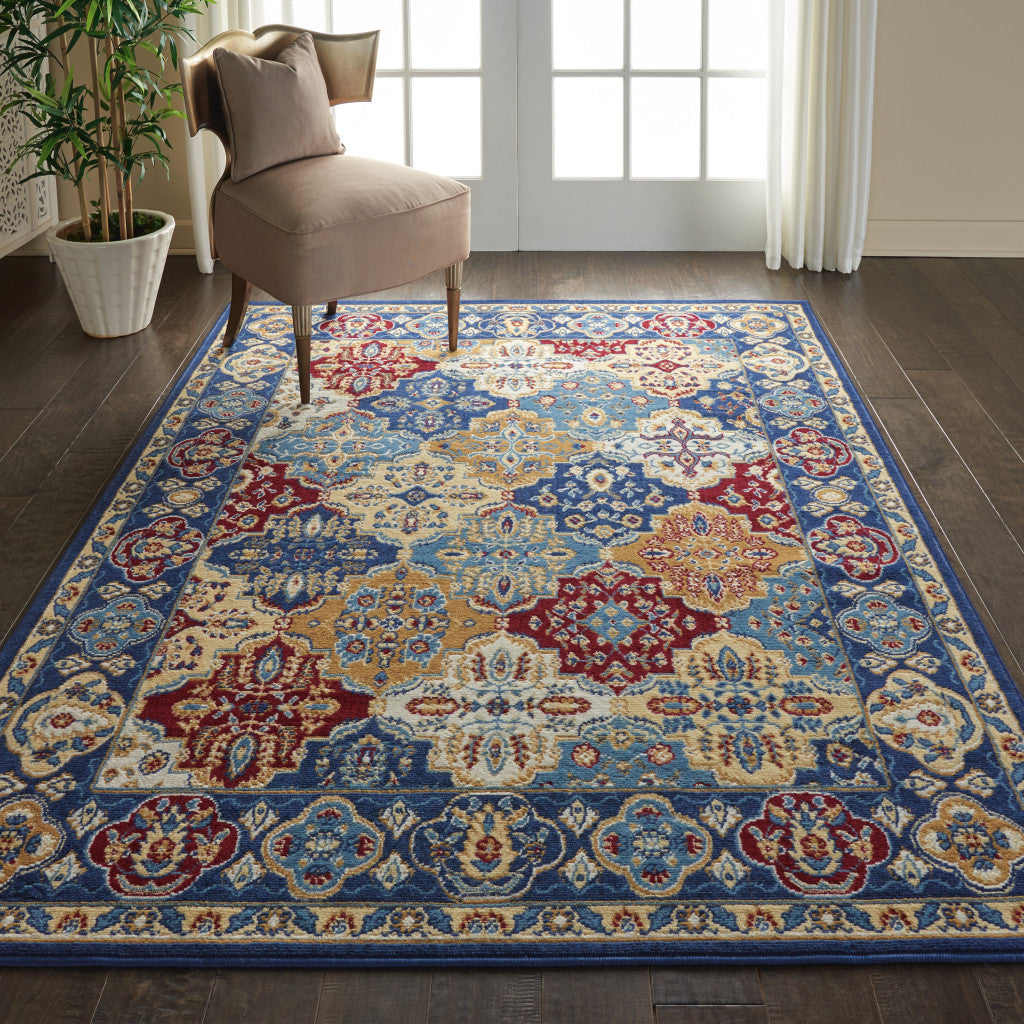 4 x 6 Blue Floral Power Loom Non Skid Area Rug Image 8