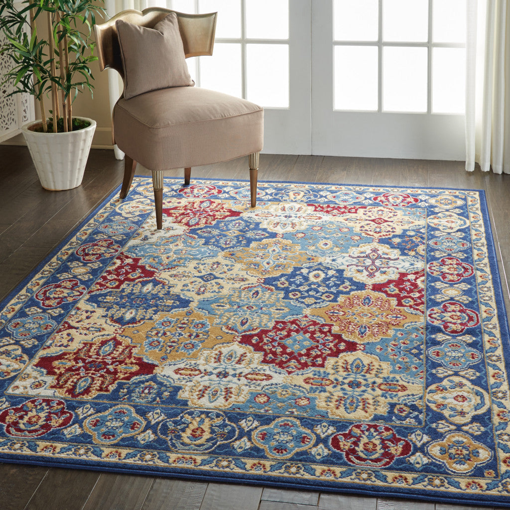 4 x 6 Blue Floral Power Loom Non Skid Area Rug Image 9