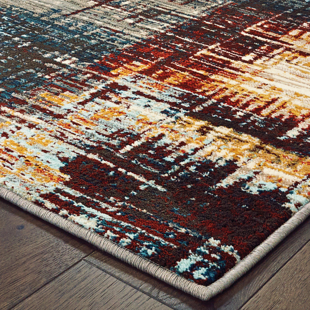 4 X 6 Blue Gold Red And Grey Abstract Power Loom Stain Resistant Area Rug Image 3