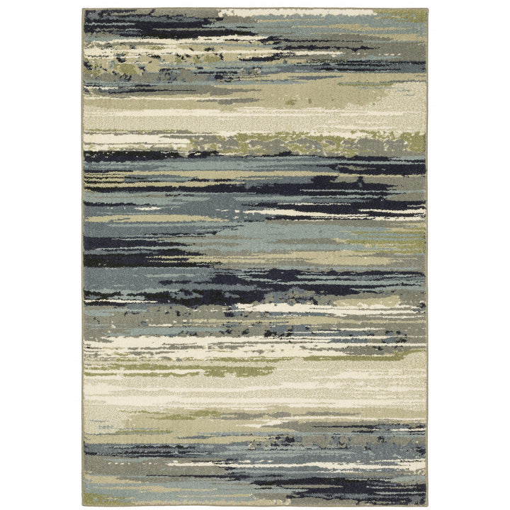 4 X 6 Blue Green Grey Light Blue And Beige Abstract Power Loom Stain Resistant Area Rug Image 1