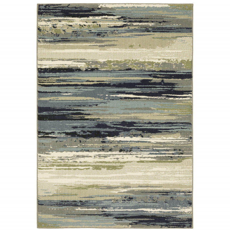 4 X 6 Blue Green Grey Light Blue And Beige Abstract Power Loom Stain Resistant Area Rug Image 1