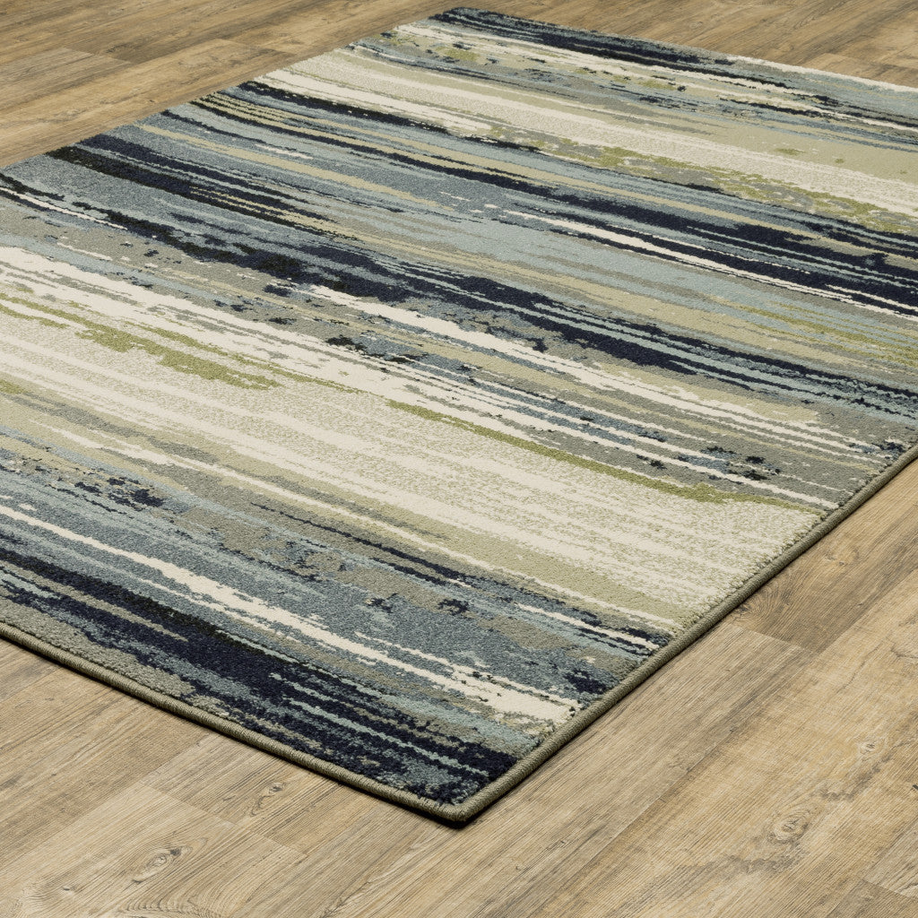 4 X 6 Blue Green Grey Light Blue And Beige Abstract Power Loom Stain Resistant Area Rug Image 5