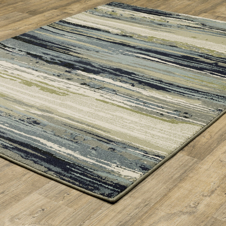 4 X 6 Blue Green Grey Light Blue And Beige Abstract Power Loom Stain Resistant Area Rug Image 5