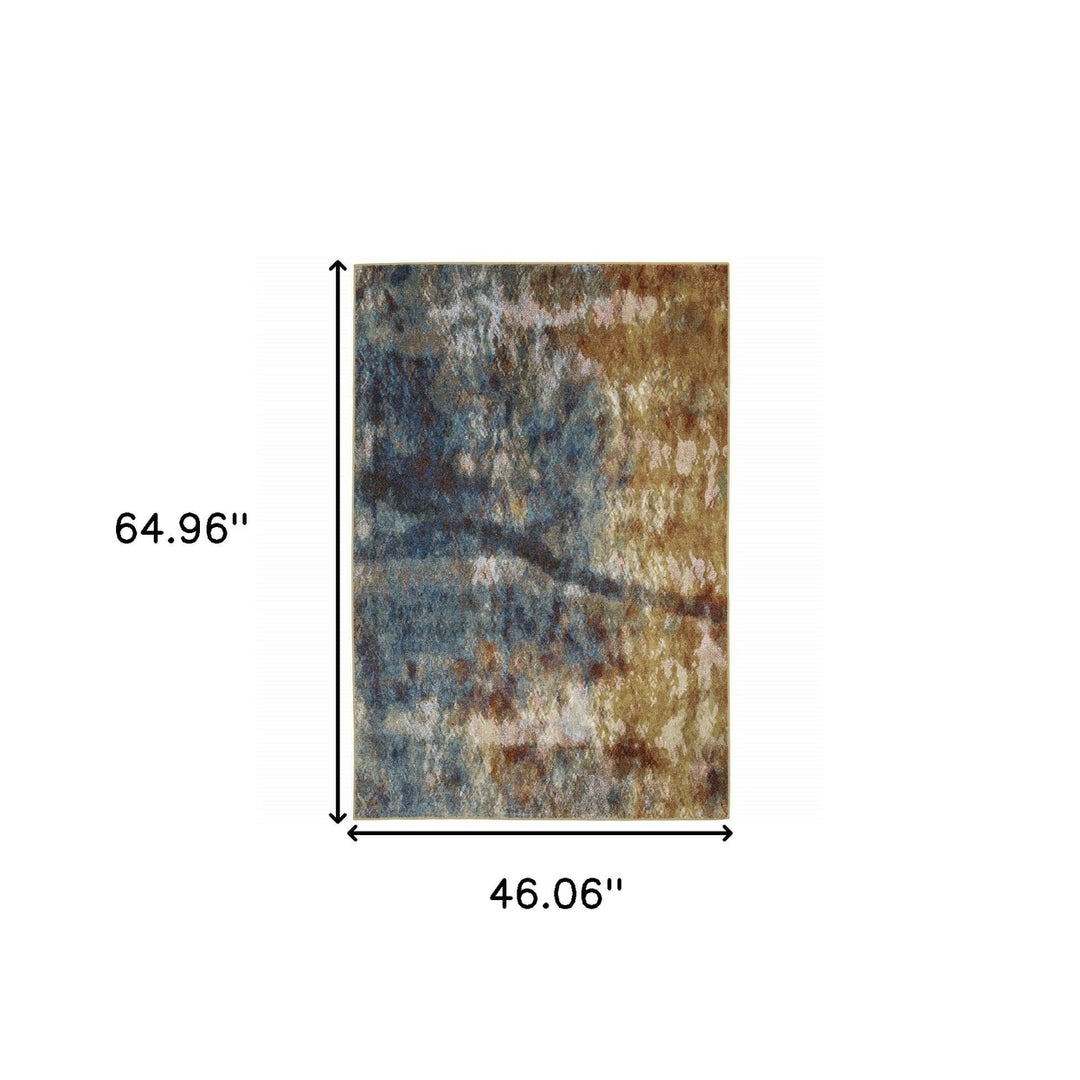 4 X 6 Blue Gold Teal Rust Grey And Beige Abstract Power Loom Stain Resistant Area Rug Image 10