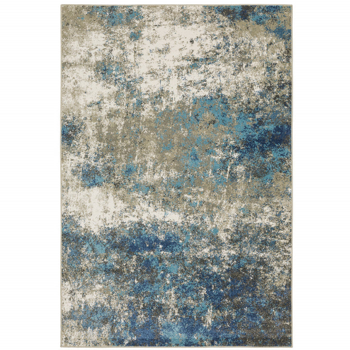 4 X 6 Blue Grey And Beige Abstract Power Loom Stain Resistant Area Rug Image 1