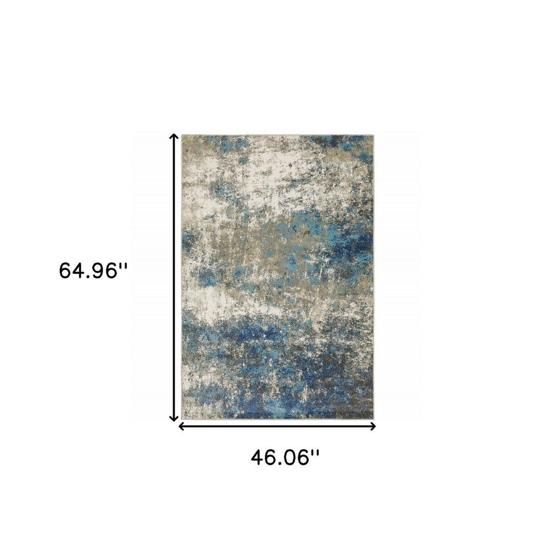 4 X 6 Blue Grey And Beige Abstract Power Loom Stain Resistant Area Rug Image 9