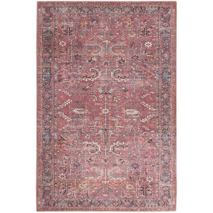 4 X 6 Brick Oriental Power Loom Distressed Washable Area Rug Image 1