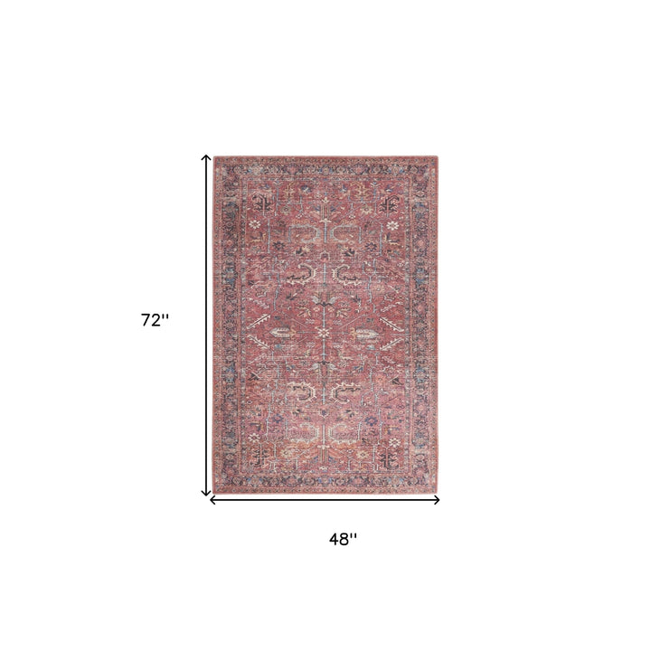 4 X 6 Brick Oriental Power Loom Distressed Washable Area Rug Image 3