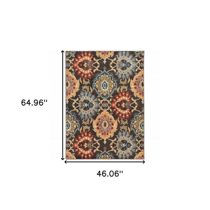 4 X 6 Brown Grey Rust Red Gold Teal And Blue Green Floral Power Loom Stain Resistant Area Rug Image 4