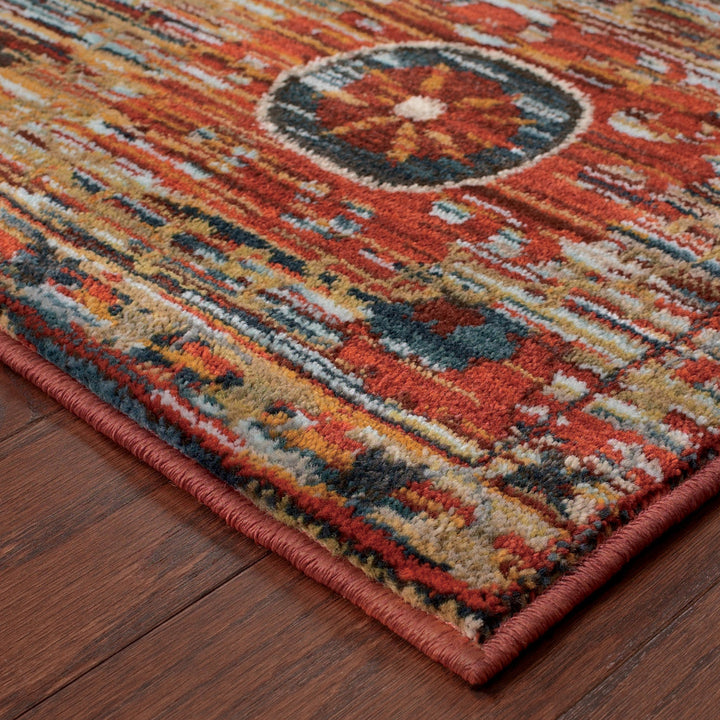 4 X 6 Red Gold Orange Green Ivory Rust And Blue Floral Power Loom Stain Resistant Area Rug Image 3