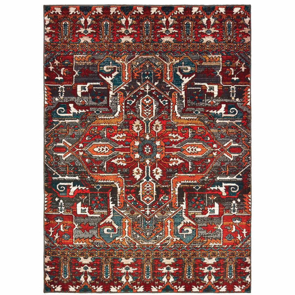 4 X 6 Red Orange Blue And Grey Southwestern Power Loom Stain Resistant Area Rug Image 1