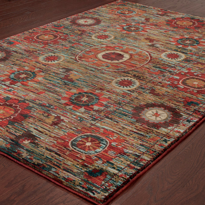 4 X 6 Red Gold Orange Green Ivory Rust And Blue Floral Power Loom Stain Resistant Area Rug Image 4