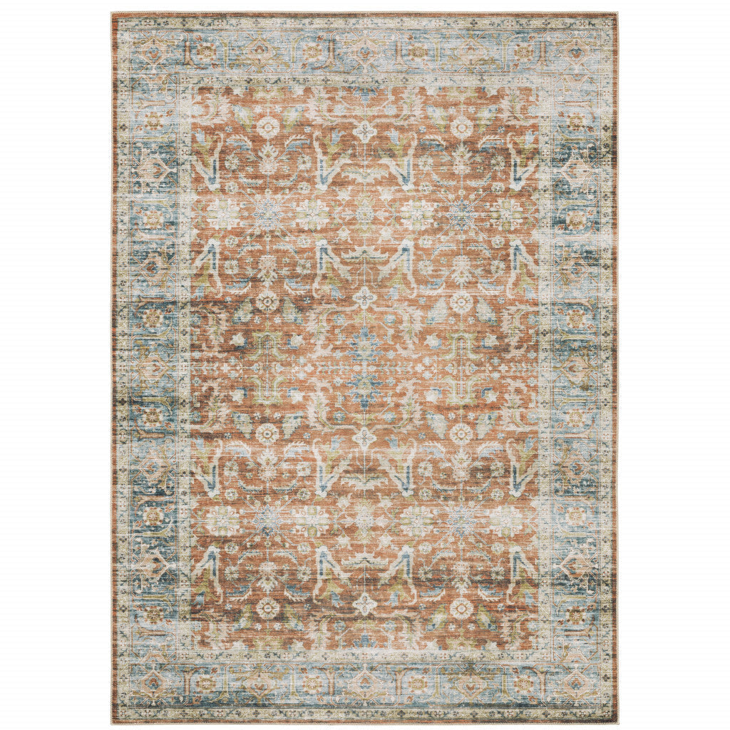 4 X 6 Rust Blue Ivory And Gold Oriental Printed Stain Resistant Non Skid Area Rug Image 1