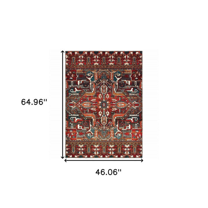 4 X 6 Red Orange Blue And Grey Southwestern Power Loom Stain Resistant Area Rug Image 6