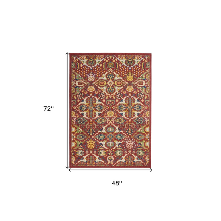 4 X 6 Red Floral Power Loom Area Rug Image 9