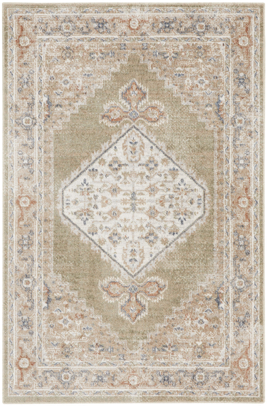 4 X 6 Sage Oriental Power Loom Distressed Washable Area Rug Image 1