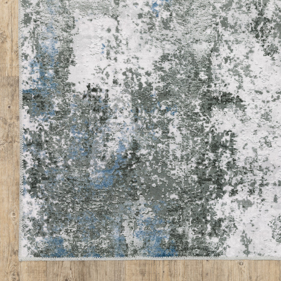 4 X 6 Silver Grey Charcoal And Light Blue Abstract Printed Stain Resistant Non Skid Area Rug Image 1