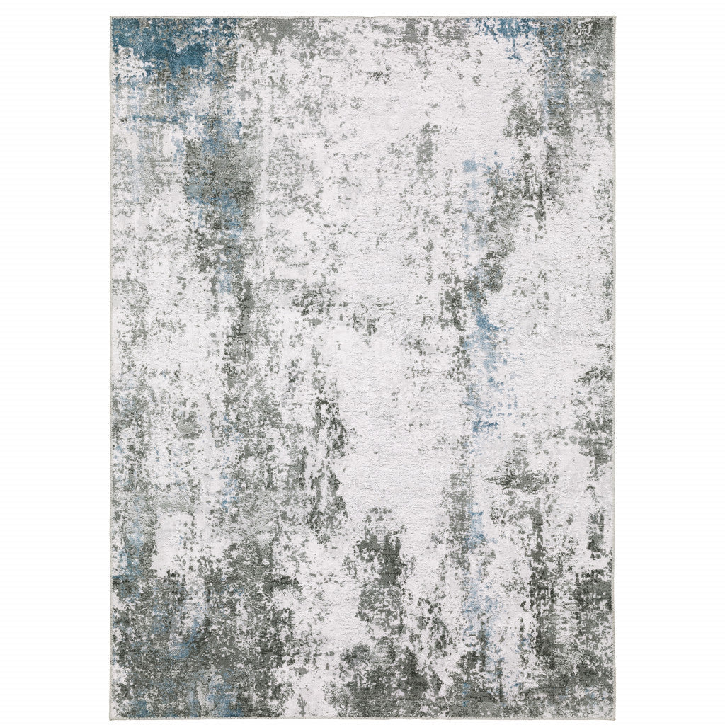 4 X 6 Silver Grey Charcoal And Light Blue Abstract Printed Stain Resistant Non Skid Area Rug Image 2