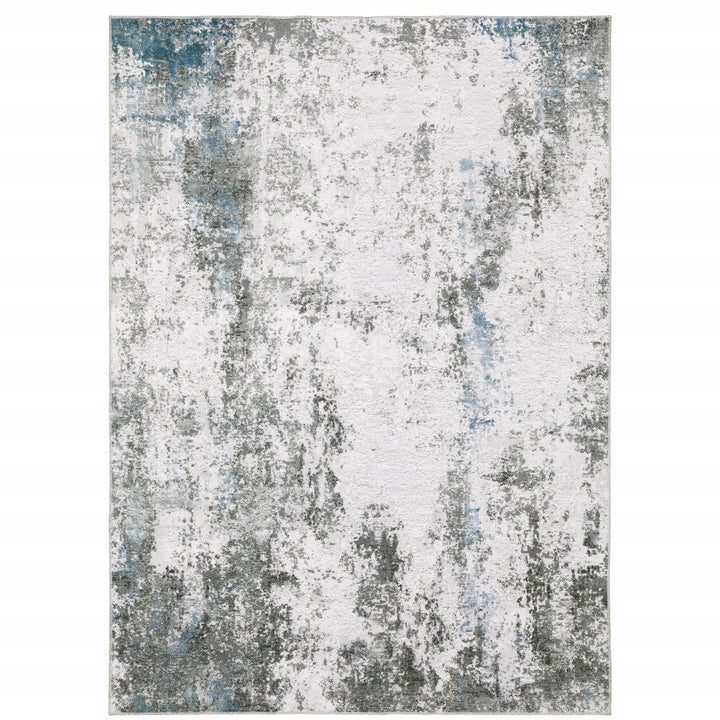 4 X 6 Silver Grey Charcoal And Light Blue Abstract Printed Stain Resistant Non Skid Area Rug Image 2