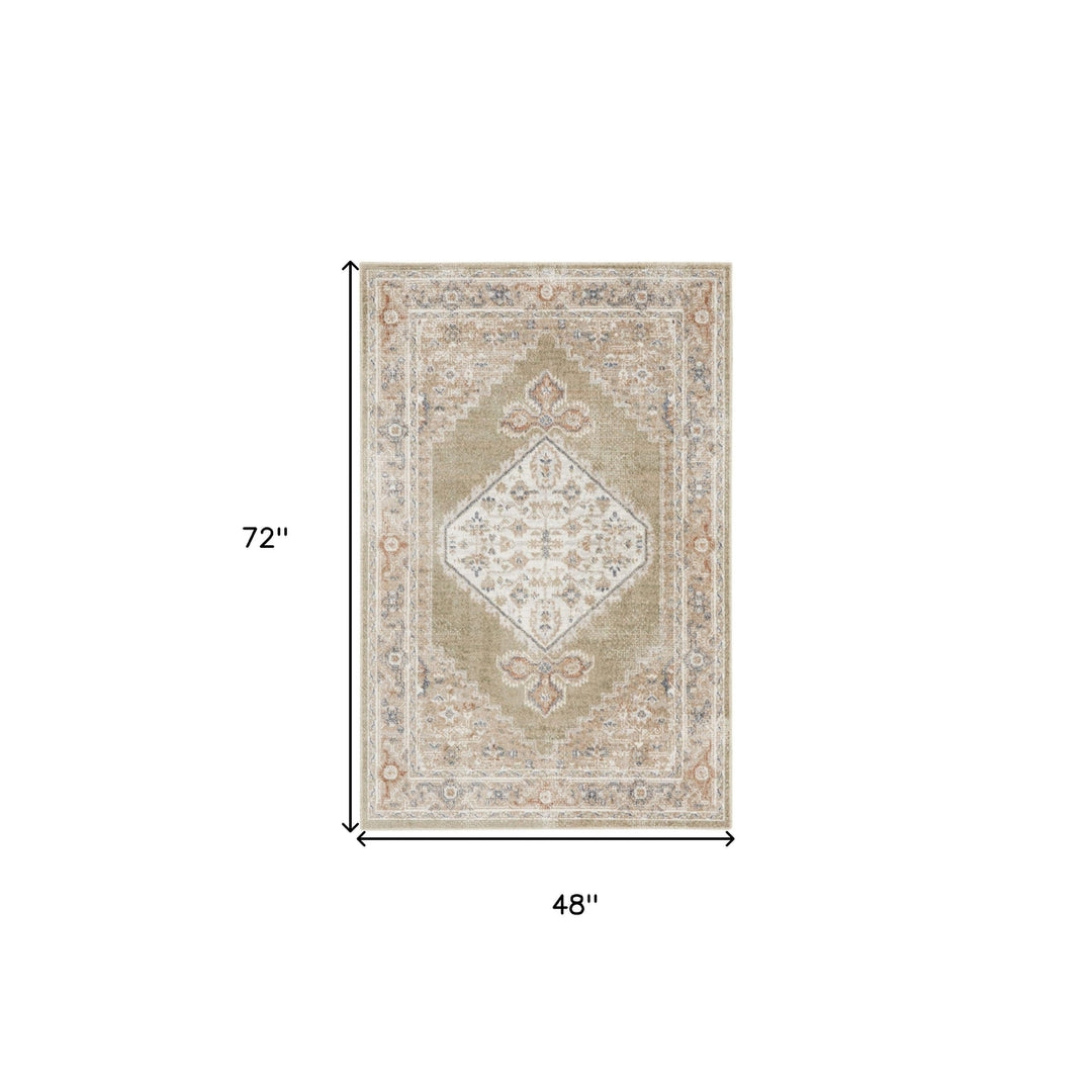 4 X 6 Sage Oriental Power Loom Distressed Washable Area Rug Image 8