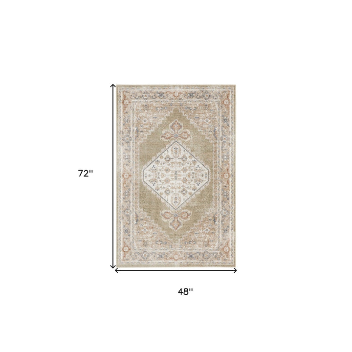 4 X 6 Sage Oriental Power Loom Distressed Washable Area Rug Image 8