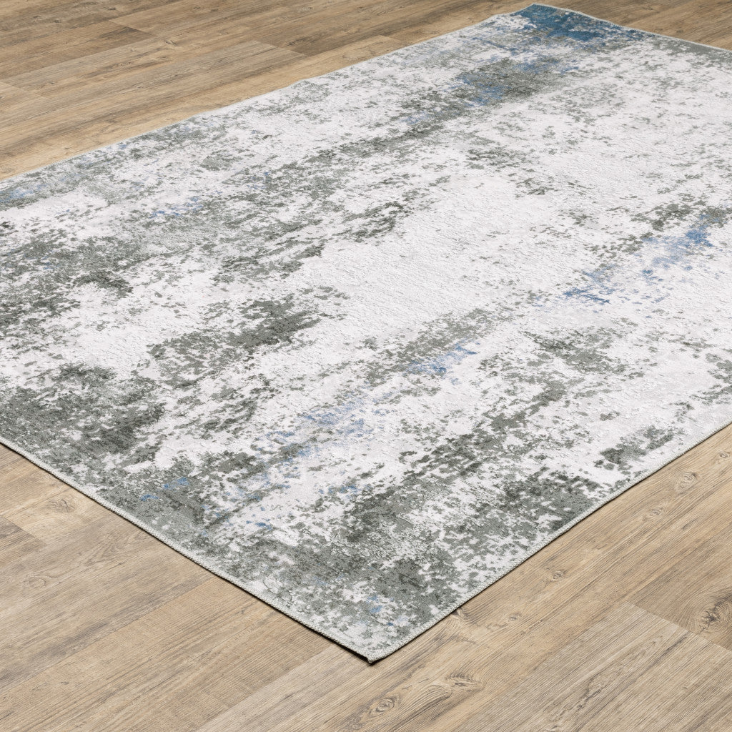 4 X 6 Silver Grey Charcoal And Light Blue Abstract Printed Stain Resistant Non Skid Area Rug Image 6