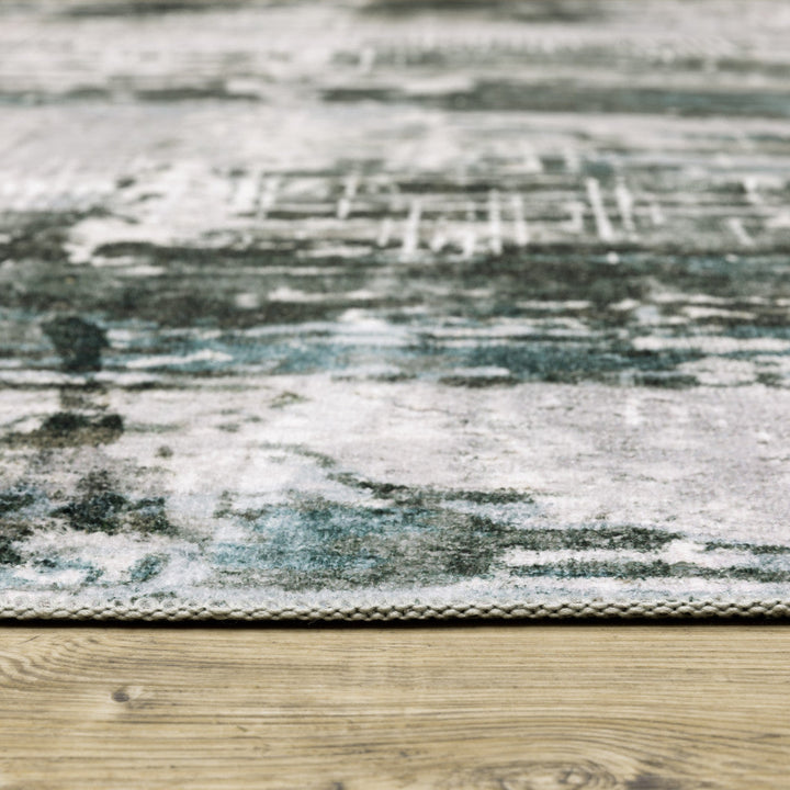 4 X 6 Silver Grey Teal Blue And Charcoal Abstract Printed Stain Resistant Non Skid Area Rug Image 10