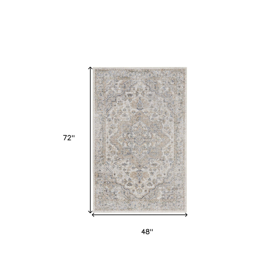 4 X 6 Silver Oriental Power Loom Washable Area Rug Image 5