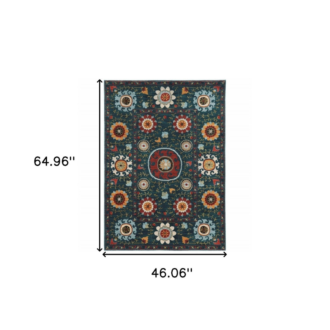 4 X 6 Teal Blue Rust Gold And Ivory Floral Power Loom Stain Resistant Area Rug Image 5