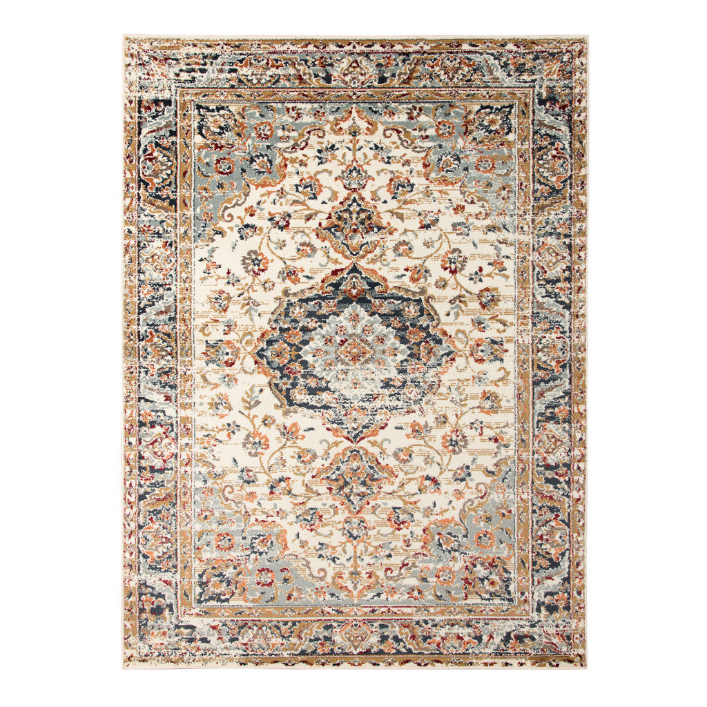 5 x 7 Ivory Medallion Power Loom Area Rug Image 1