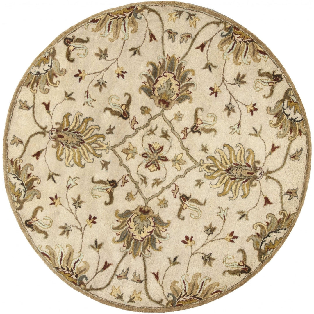 5 Round Champagne Floral Vine Wool Indoor Area Rug Image 3