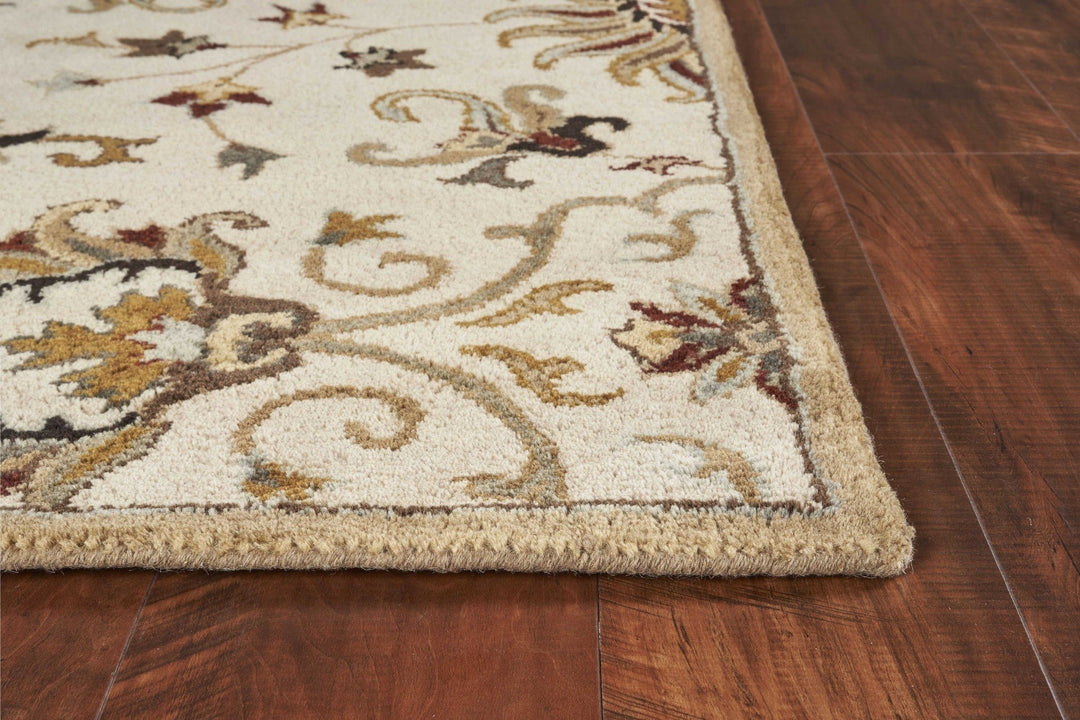 5 Round Champagne Floral Vine Wool Indoor Area Rug Image 4