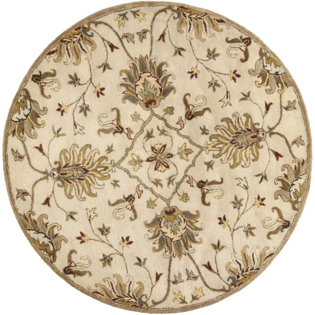 5 Round Champagne Floral Vine Wool Indoor Area Rug Image 6